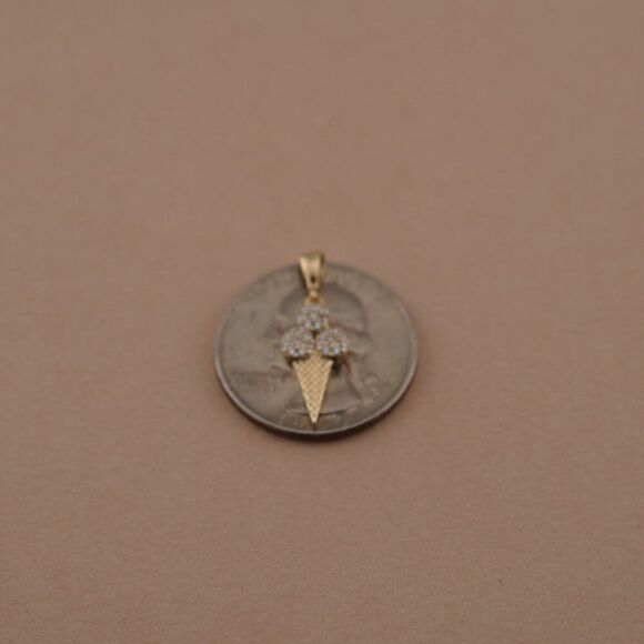 14K Solid Gold Ice Cream Charm | Modern Jewelry | Symbols of Celebration & Joy | - Picture 8 of 9
